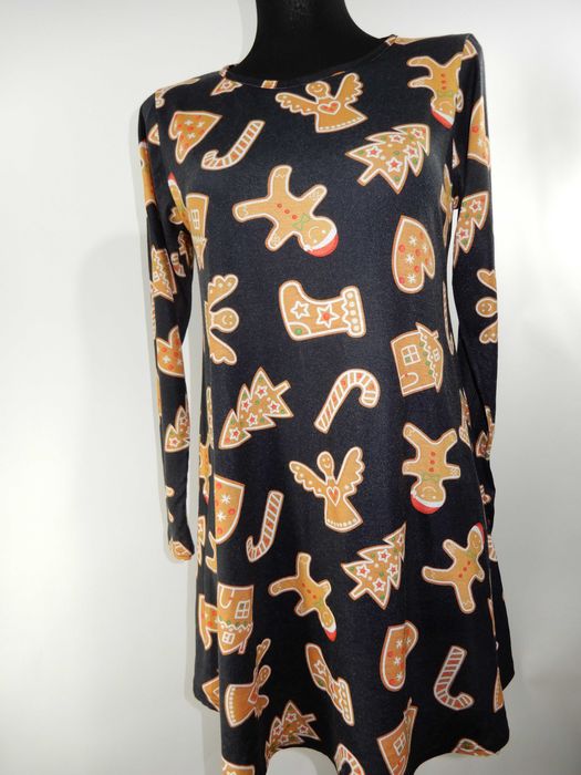 Sukienka rozkloszowana świąteczna święta ciastek pierniki 36 38 S M