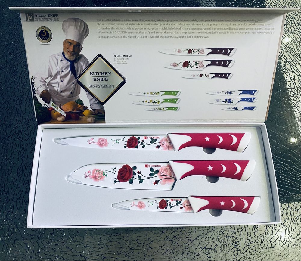 NOWE noże ceramiczne 3 szt. Z kwiatami Kitchen Knife