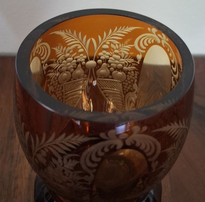 Egermann Bohemia Stara ciężka szklanica - puchar szkło bursztynowe syg