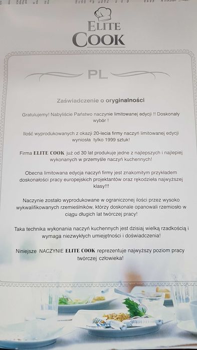 Nowy Komplet Trwałych Naczyń ze stali nierdzewnej 19el. Elite Cook
