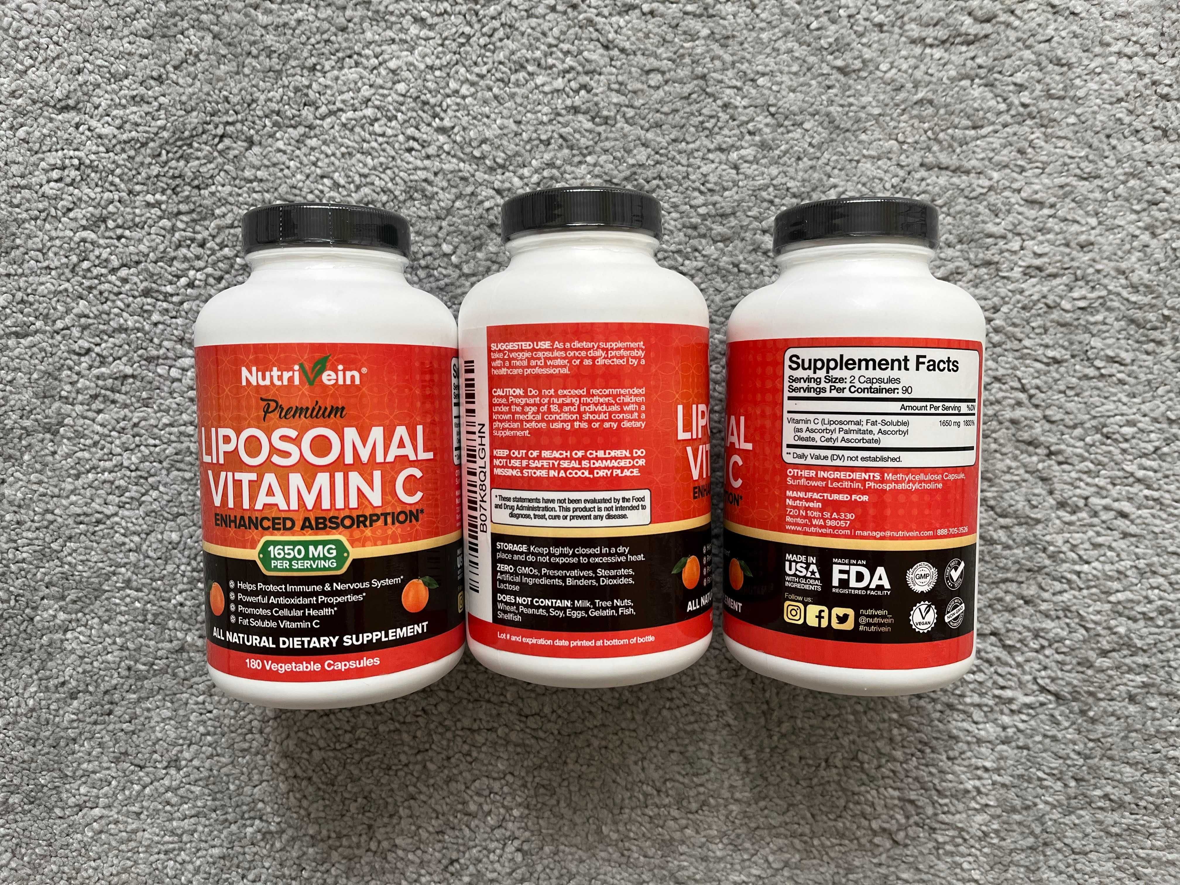 Nutrivein Liposomalna Witamina C - 3 opakowania po 180 kapsułek