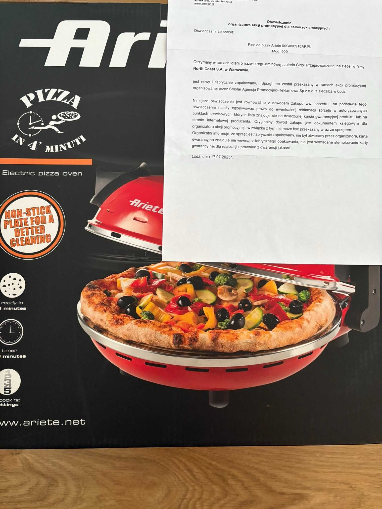 Piec do Pizzy Ariete model 909 + łopatka