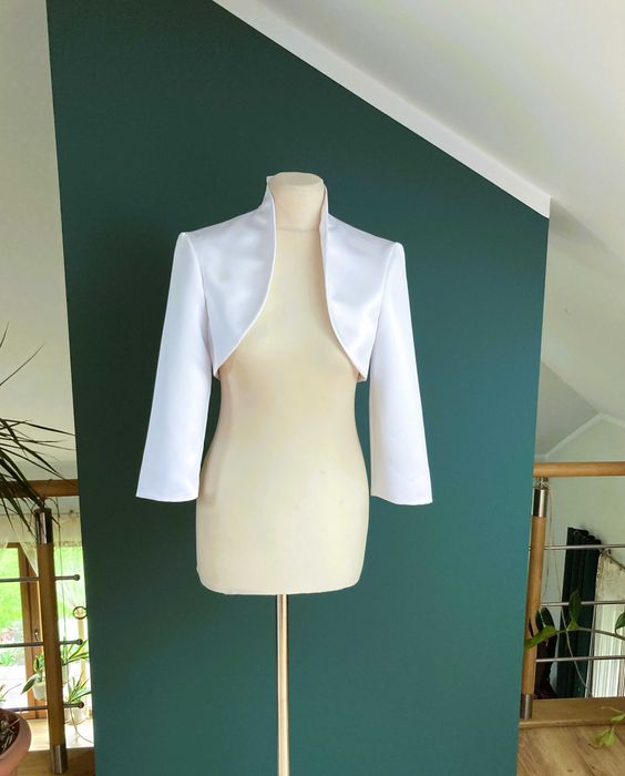 Białe bolerko z satyny, r. L - 40, nowe, wyprzedaż