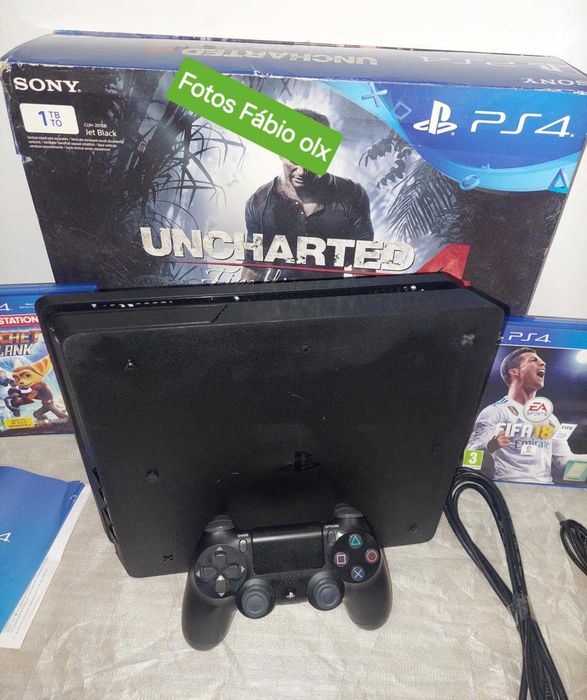 Ps4 Slim de 1 TB C/Caixa + 1 Comando Original + 3 Jogos Incluindo