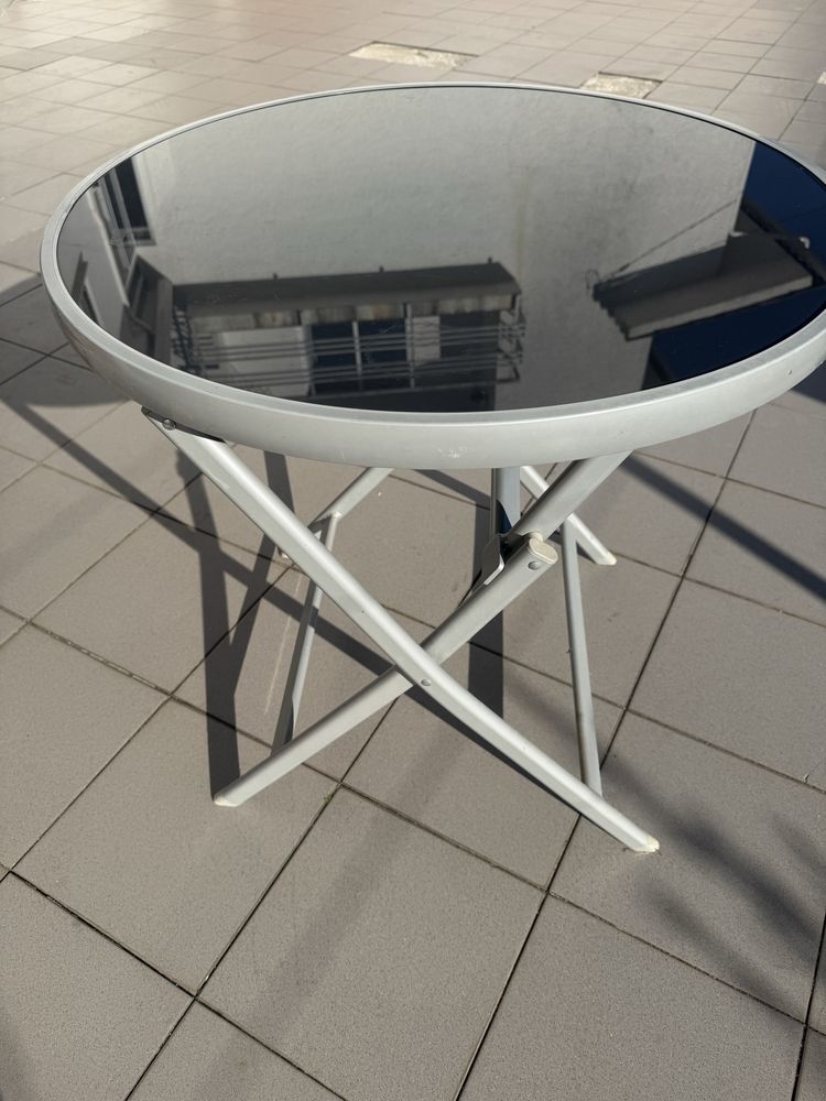 Mesa vidro e aluminio desmontável