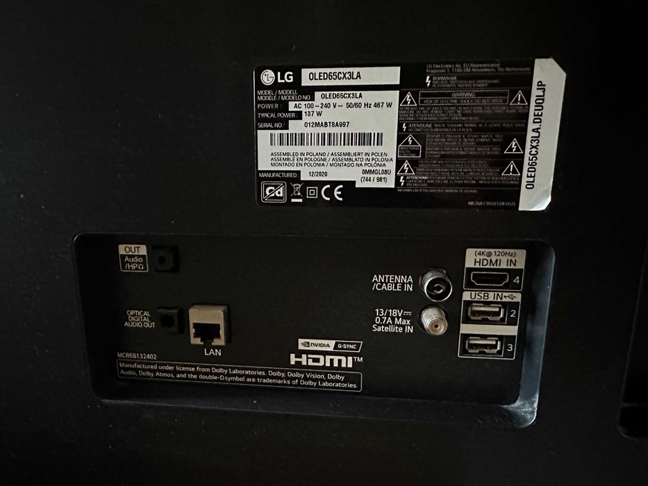 Telewizor LG OLED65CX3LA - uszkodzony zasilacz