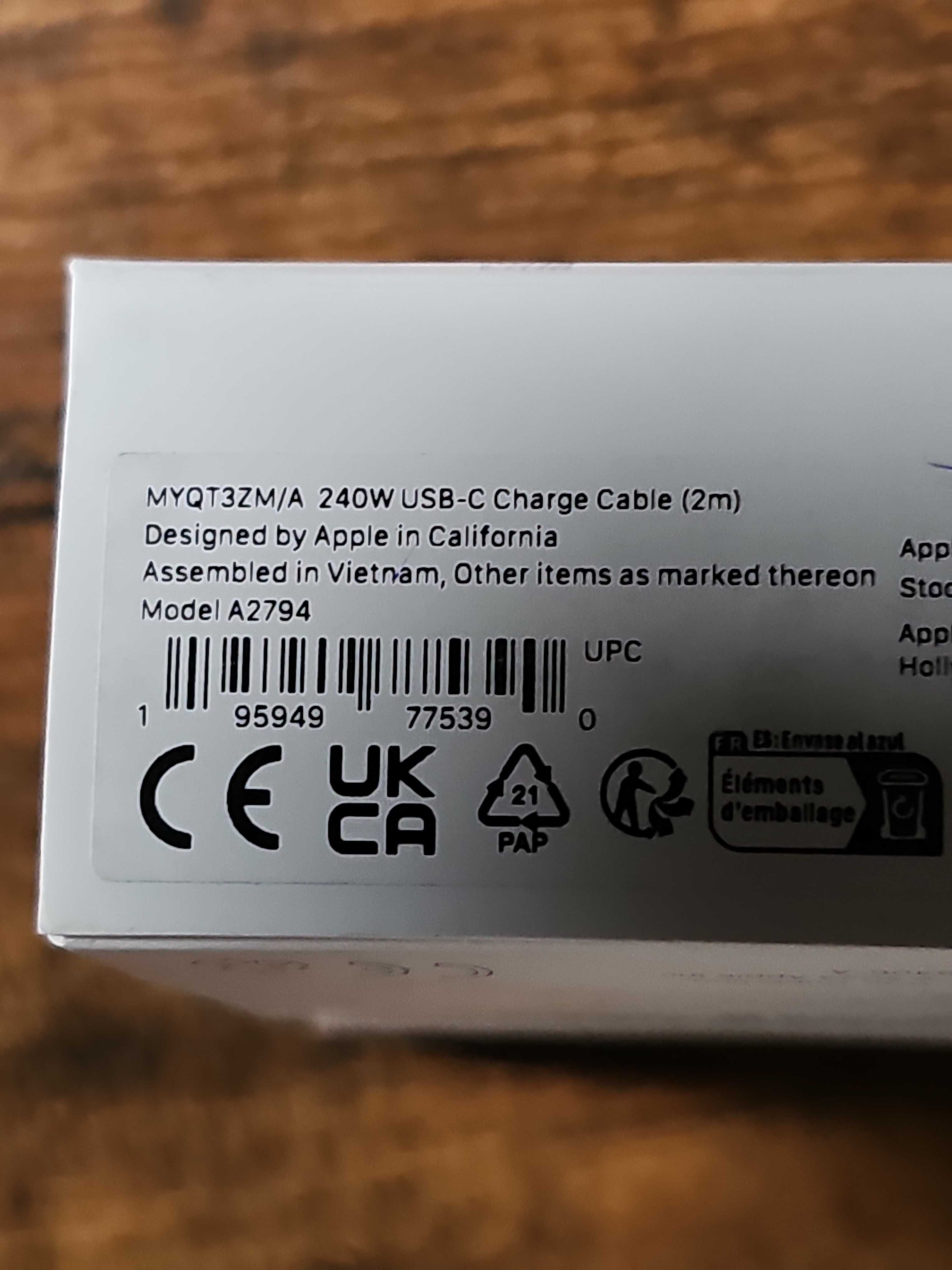 Apple Przewód Usb C Do Ładowania 240W Usb C 2m