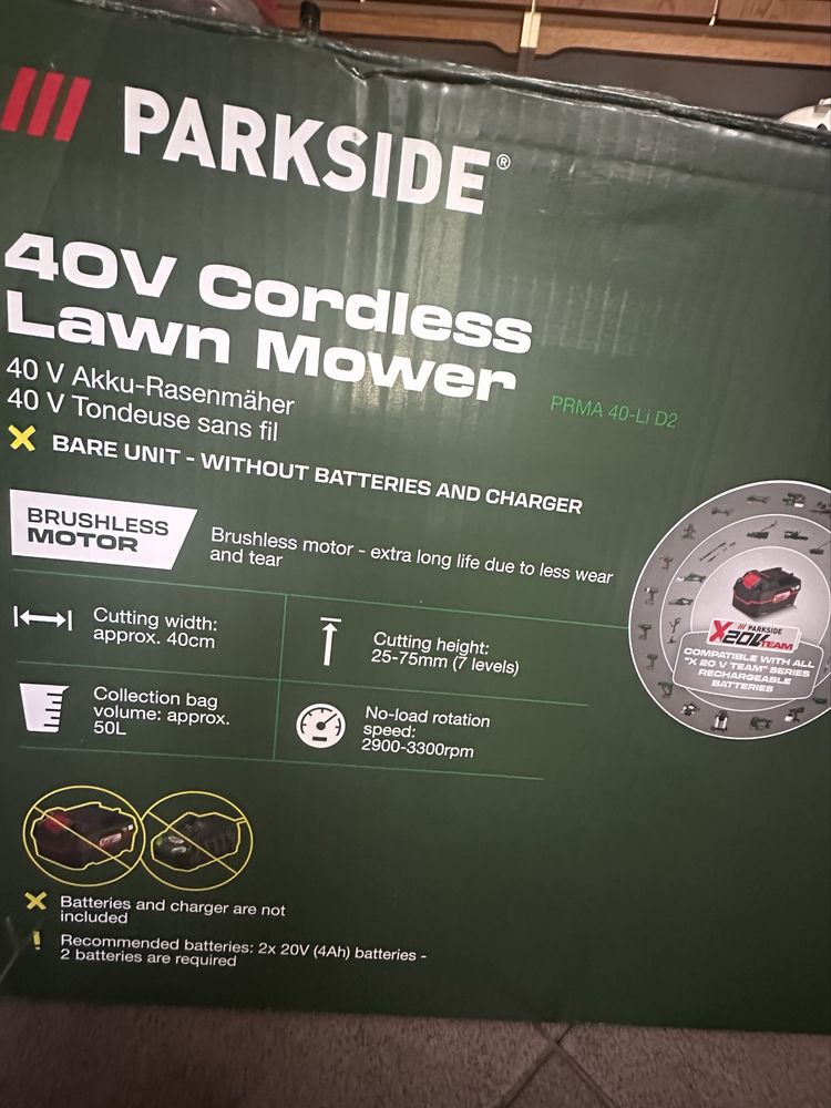 PARKSIDE Akumulatorowa  kosiarka 40V , PRMA 40Li D2