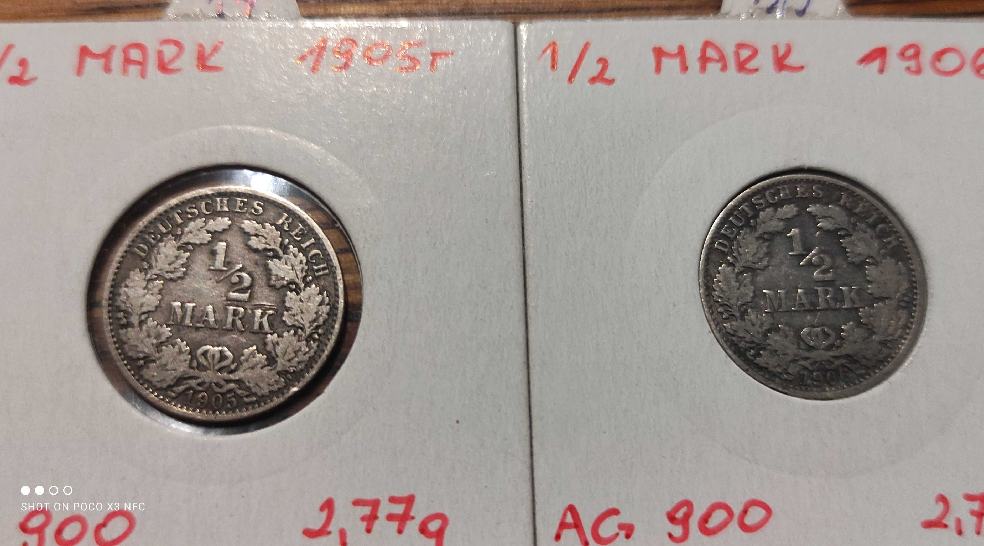 Monety srebrne Niemcy 1/2 marki 2 sztuki 1905-06 srebro ag