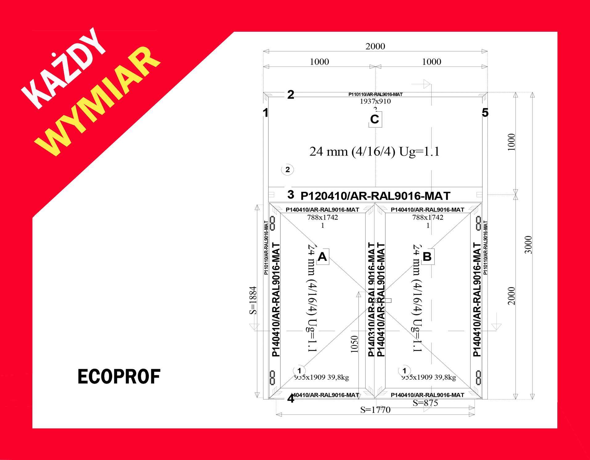 Drzwi aluminiowe przeszklone 2000x3000 Producent Każdy wymiar!