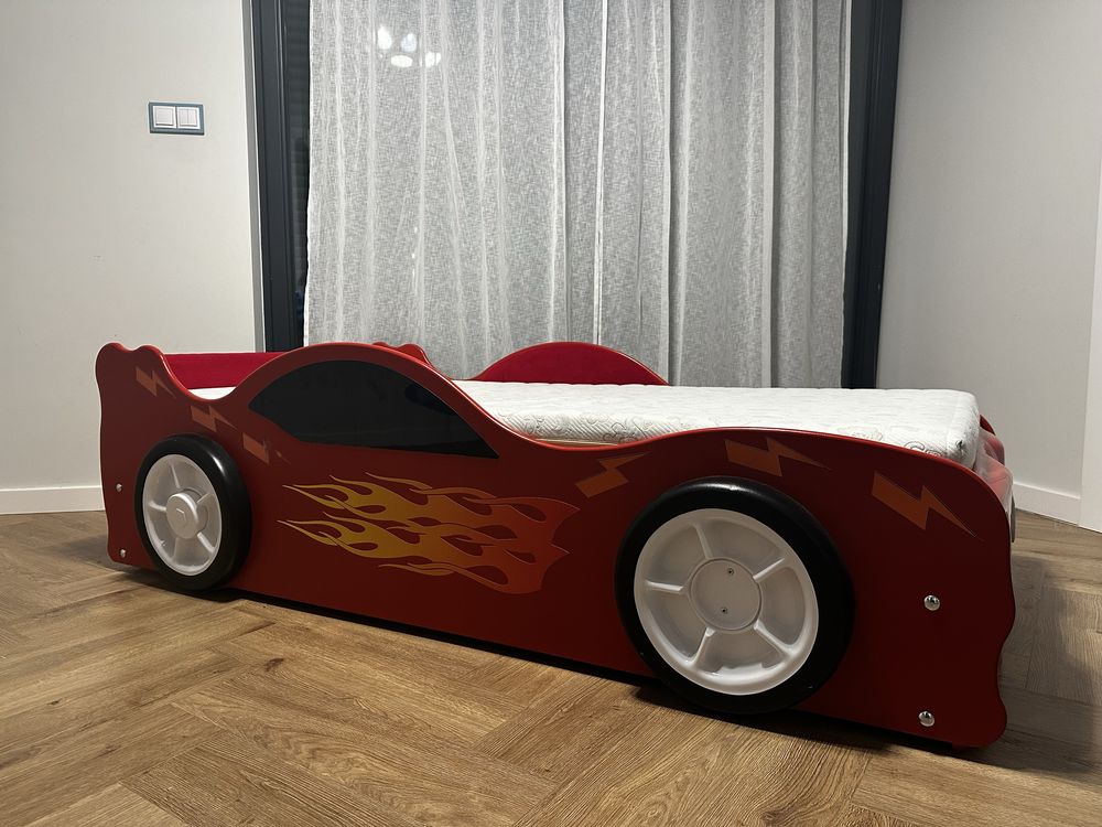 Drewniane łóżko auto / samochód podwójne + materac