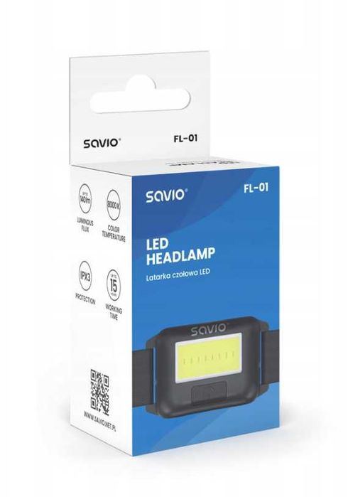Latarka czołowa LED na baterie na pasku gumce SAVIO FL-01 polska firma