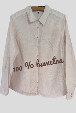 Koszula biało-bežowa 40 L wzory kołnierzyk 100 % bawełna wzorzysta vin