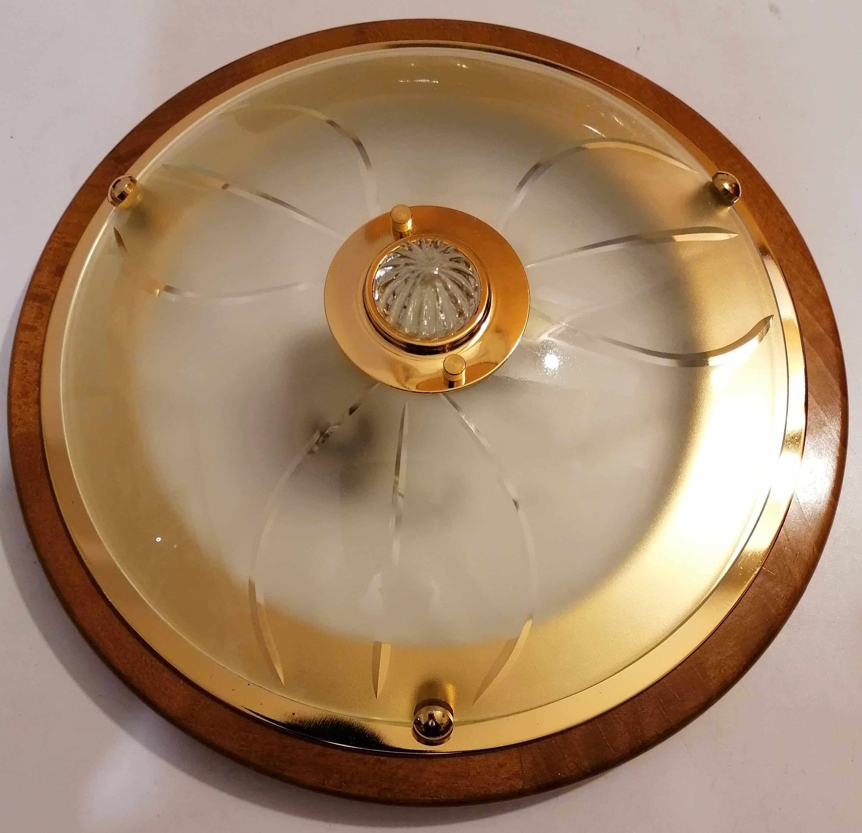 Candeeiro de Tecto em vidro e madeira
