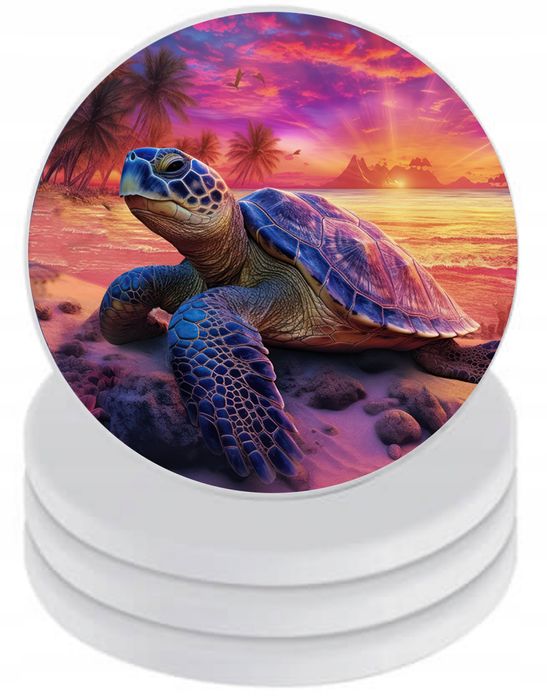 Podkładki ceramiczne pod kubek x4 wakacyjny full print Żółw