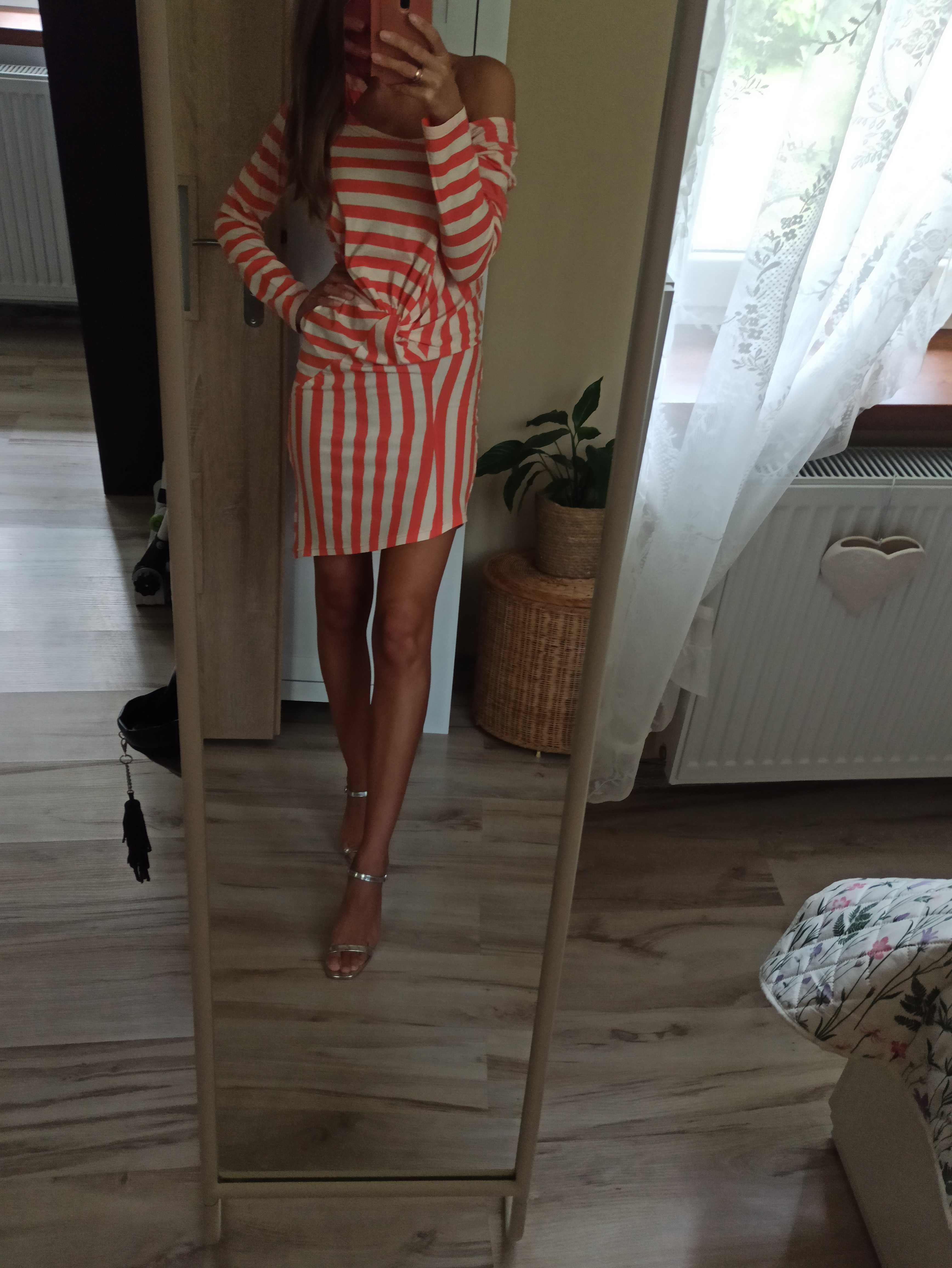 Sukienka tunika paski oversize marynarska XS S nowa z metką