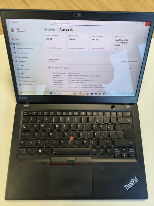 Lenovo ThinkPad T490s i5-8665u/16gb/265gb/14" 3K Touch