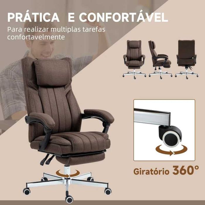 Cadeira de Escritório Ajustável e 6 Pontos de Massagem, Castanho