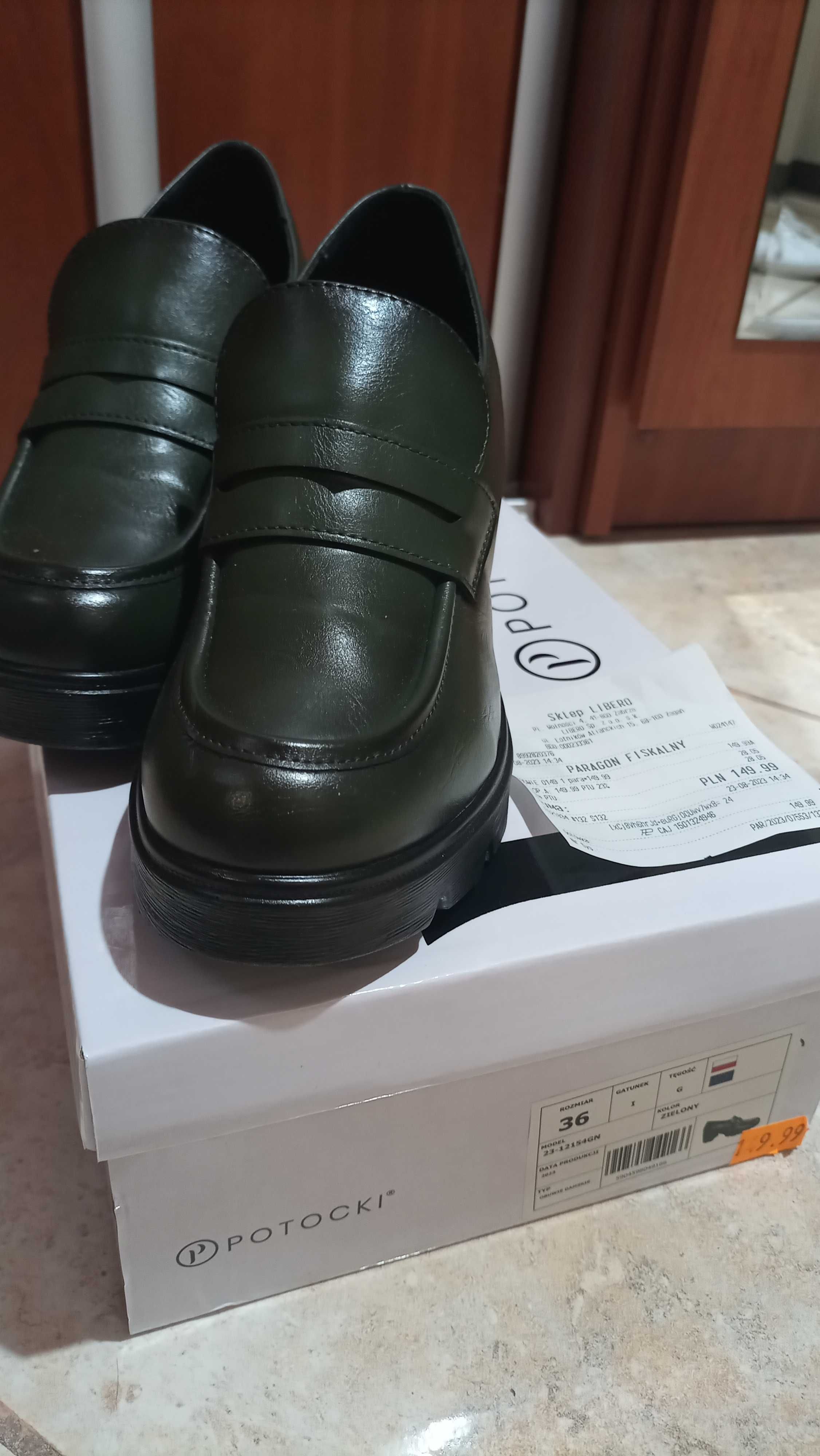 Mokasyny Damskie Zielone prawie NOWE