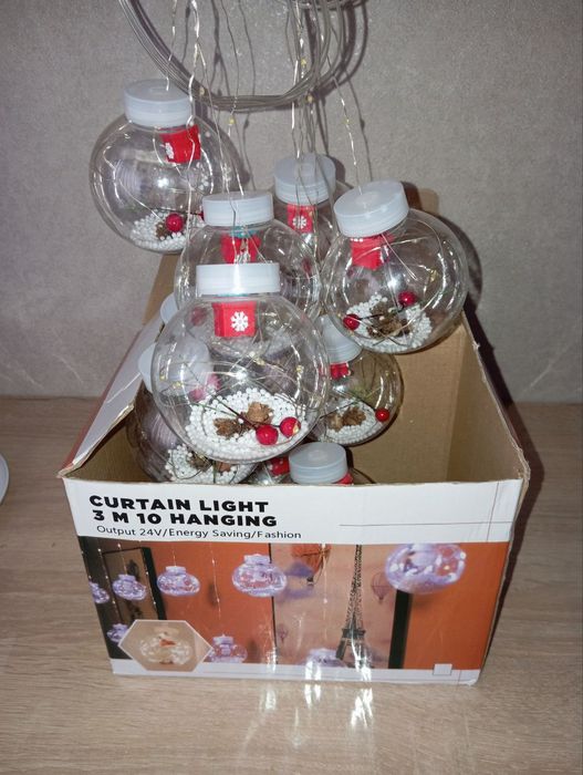 Гирлянда медная проволока Штора прозрачные шары с наполнением