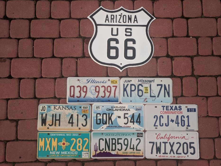Route 66! Super zestaw 8 oryginalnych tablic Route 66 USA