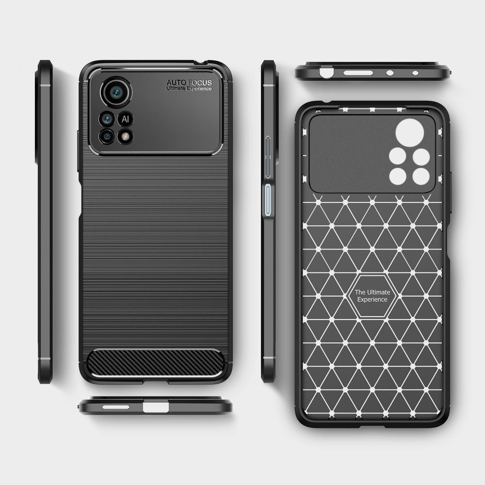 Elastyczne Etui Carbon  Czarny + Szkło Hartowane Xiaomi Poco X4 Pro 5G