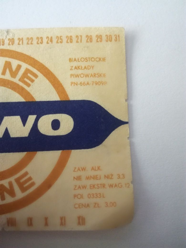 Stara etykieta piwna Dojlidy Białystok 1966 po piwie