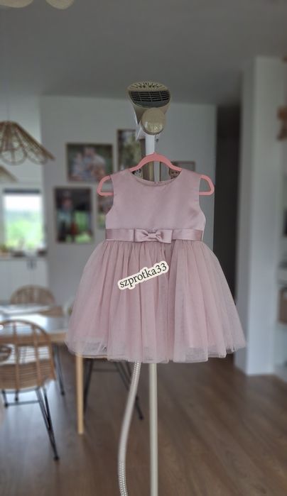 Sukienka księżniczka urodziny wesele roczek bal tiul kokarda róż 92/98