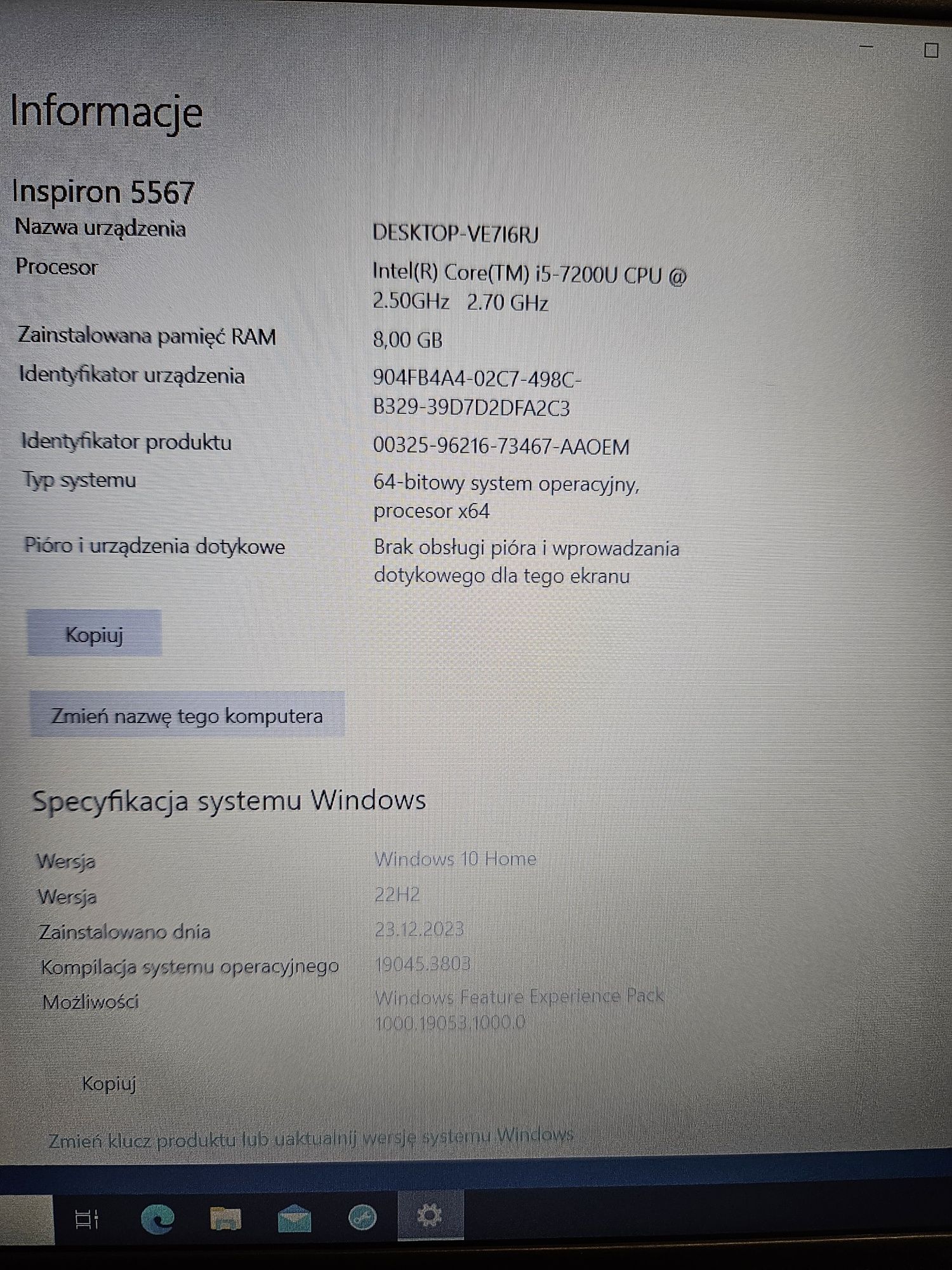 Laptop Dell Inspiron 5567. 8/256.  Bardzo zadbany.