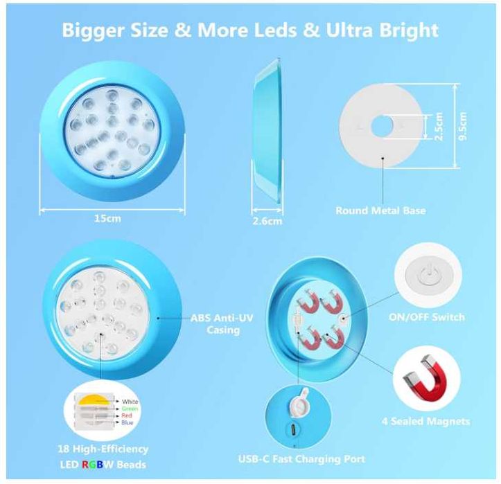 LyLmLe Magnetyczna lampa oświetlenie basenu LED podwodne 15 cm k4