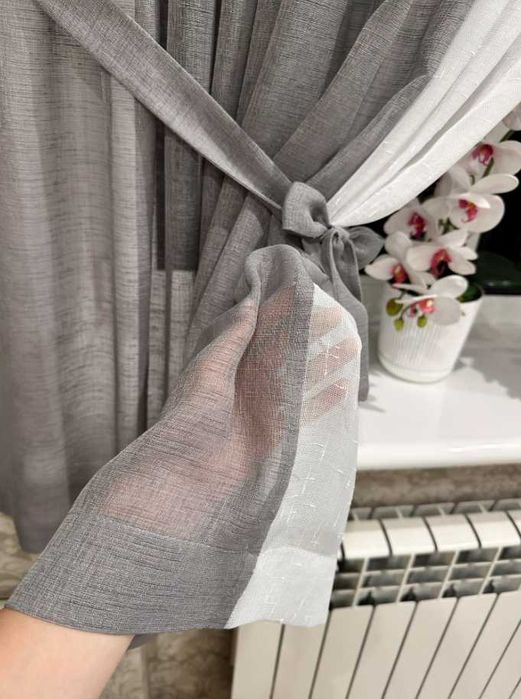 шикарні штори тюль льон сірий і білий
