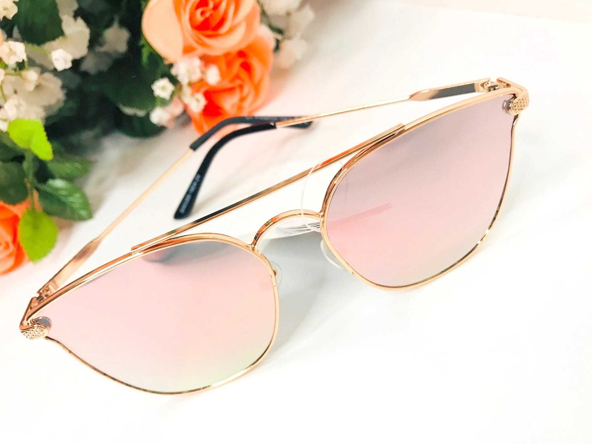 Okulary przeciwsłoneczne damskie kocie oczy lustrzanki różowe