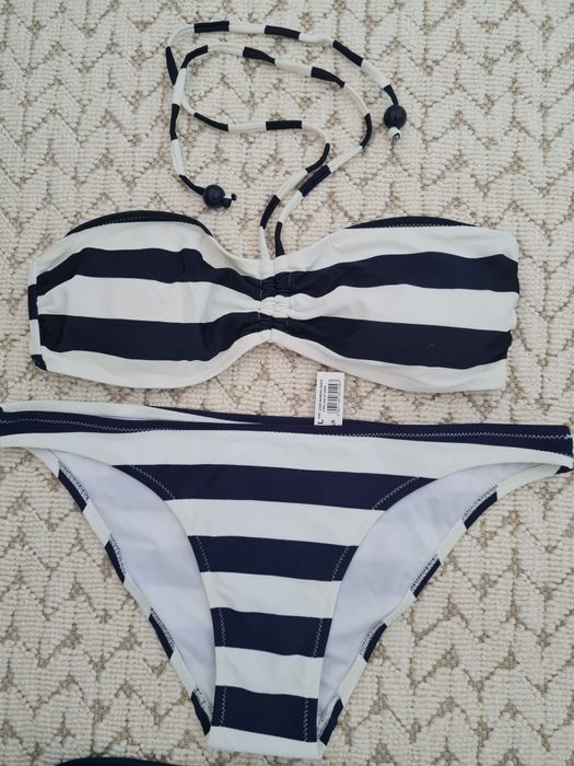Reserved strój bikini pasy granatowe L + majtki C&A