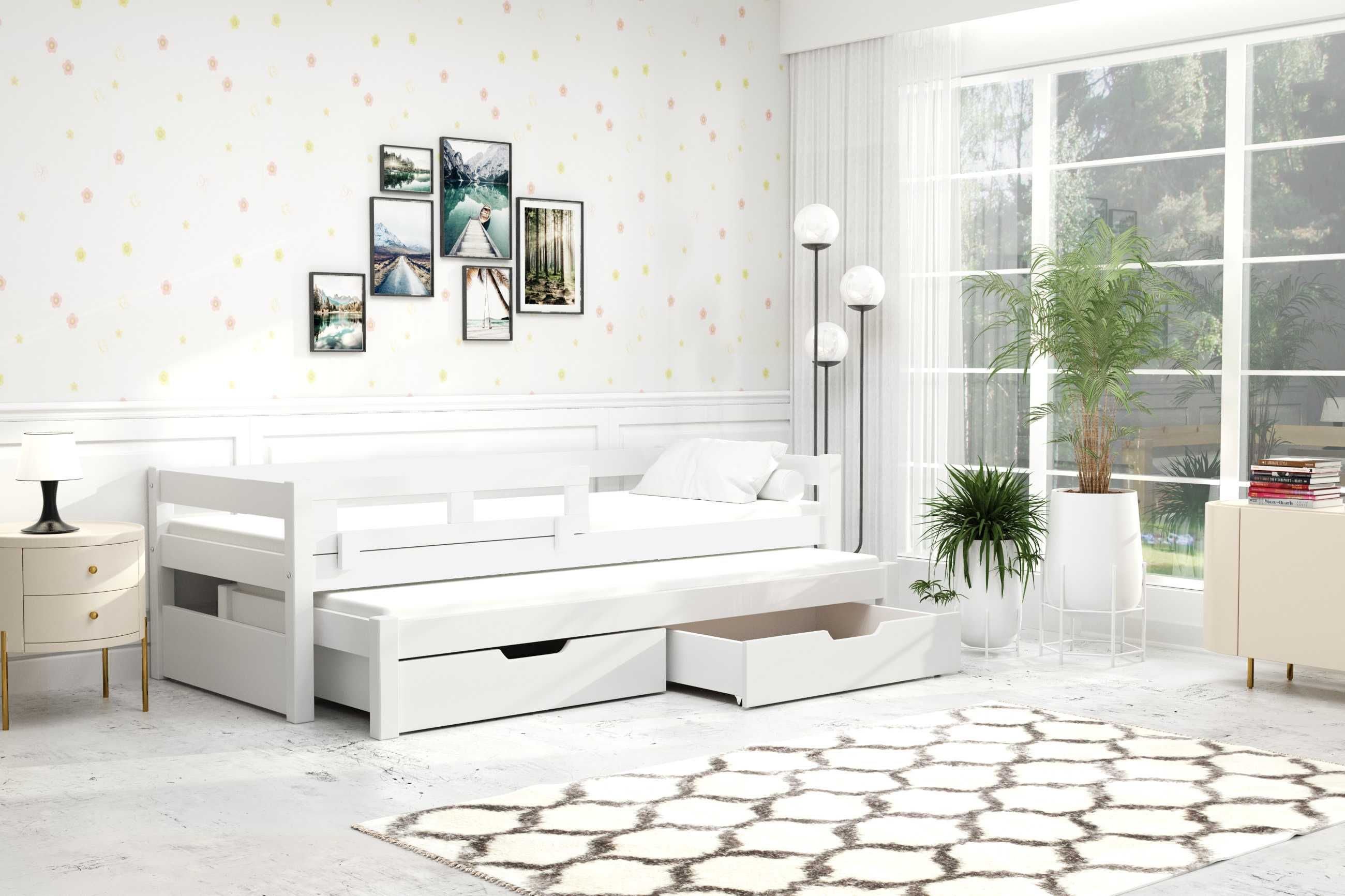 Łóżko drewniane dwuosobowe dla dzieci Alan, materace 200x90 gratis!