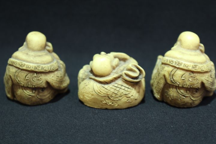 Conjunto de 3 budas Sentados Pernas Cruzadas Soapstone XIX