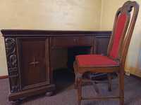 Biurko drewniane dębowe z krzesłem antyk vintage