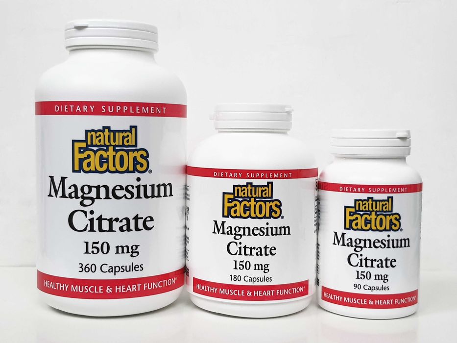 Магній цитрат Natural Factors, 150 мг, 90/180/360 капсул