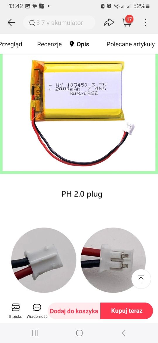 akumulator bateria Model: 103450, 2000 mAh