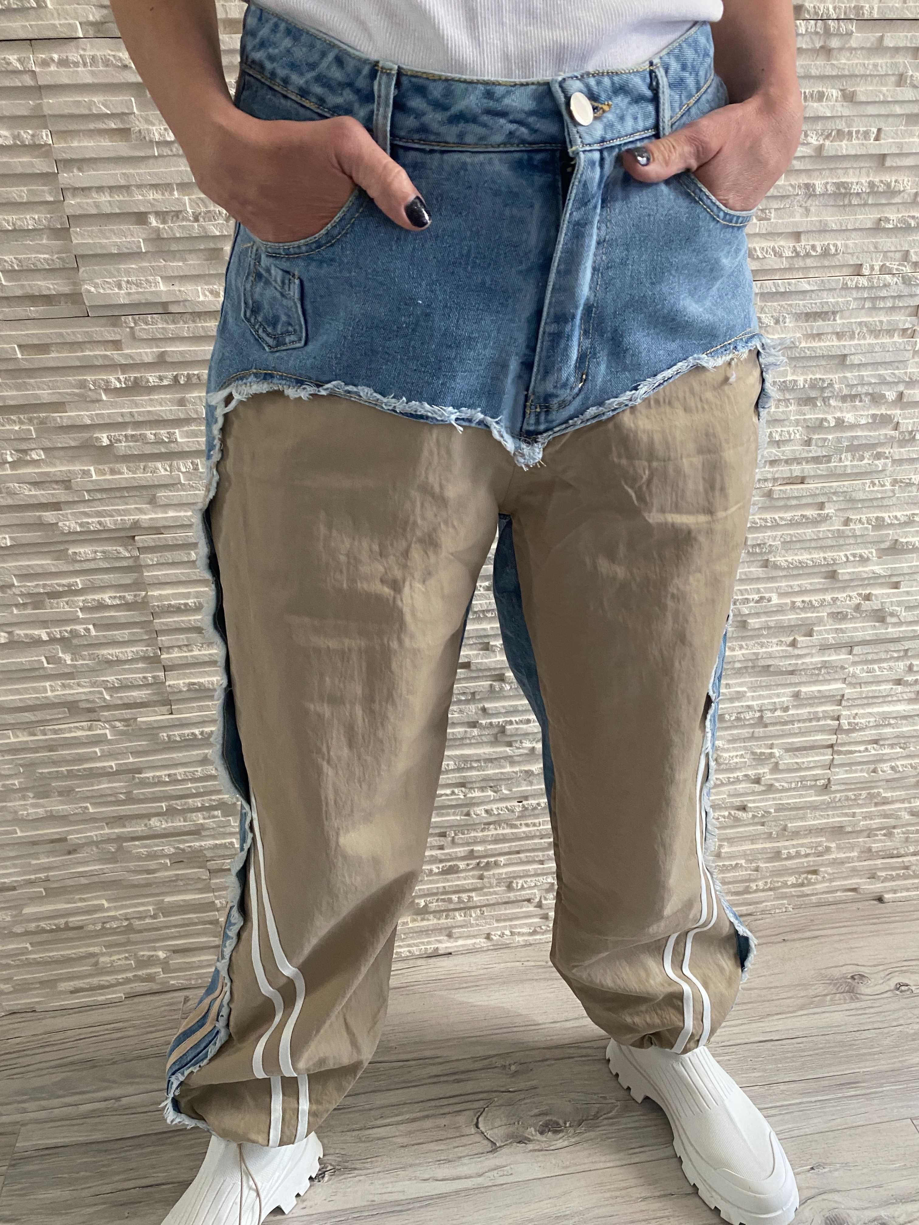 Flam Moda nowe spodnie pumpy - prosta nogawka z paskami jeans