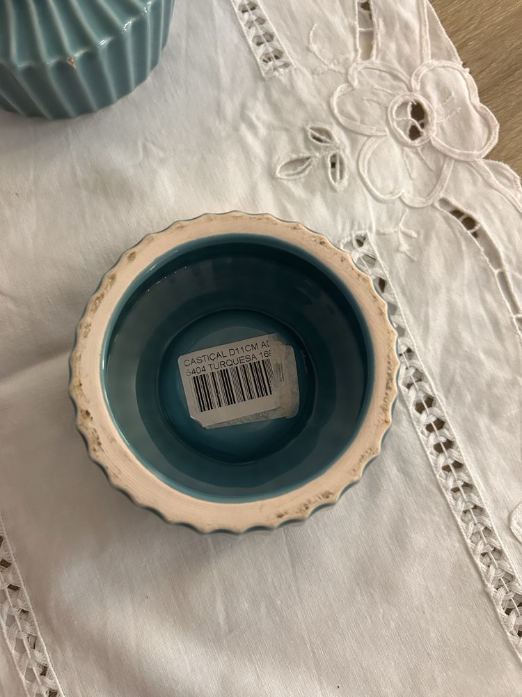 Par de porta velaa em porcelana turquesa