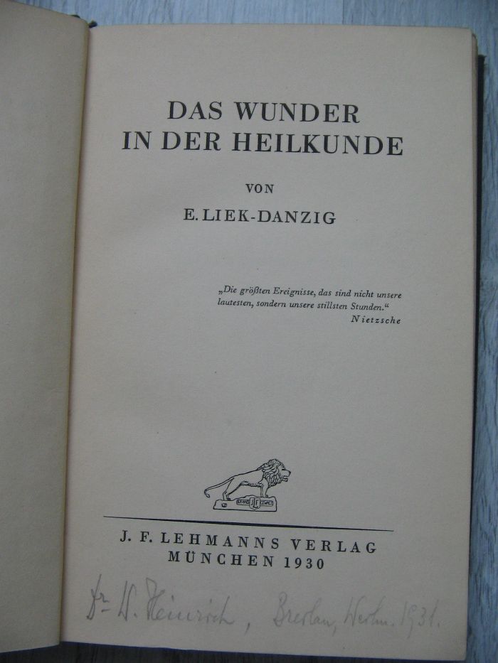 Das Wunder in der Heilkunde- von Erwin Liek książka niemiecka 1930
