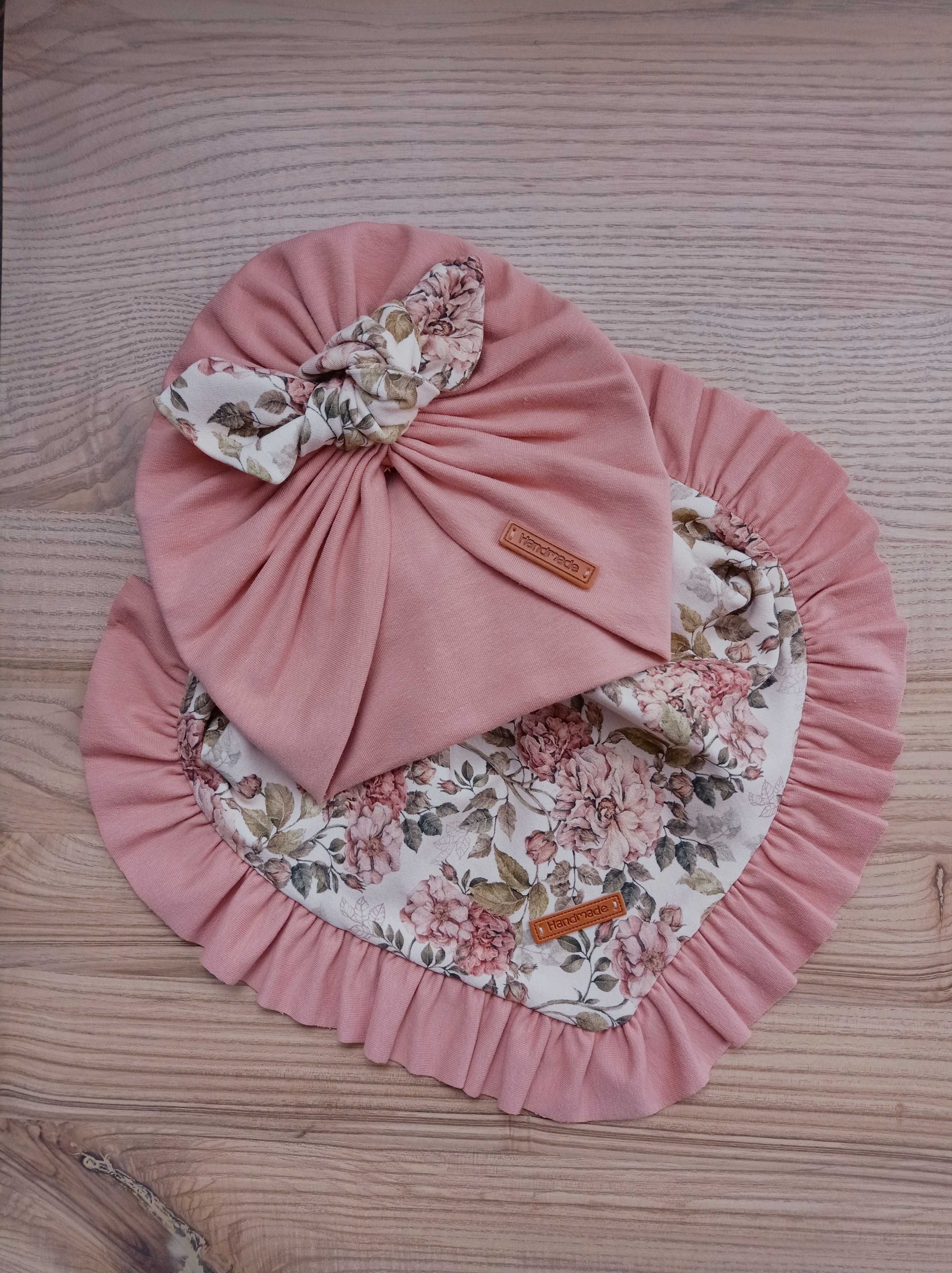 komplet turban i chusta dla dziewczynki, kwiatuszki, Handmade