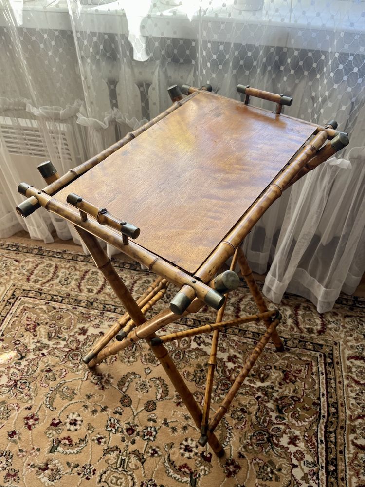 Stolik bambusowy boho vintage PRL stół składany taca unikat