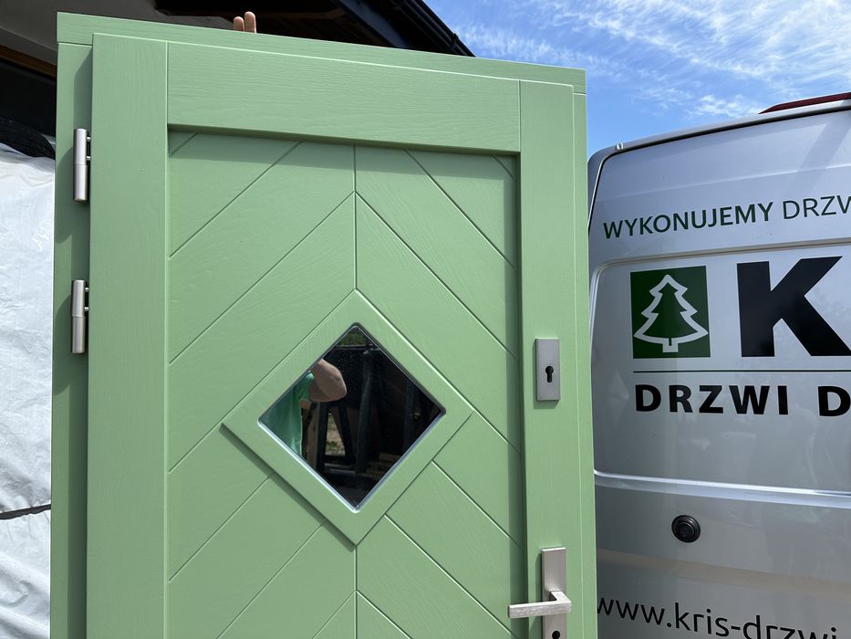 Drzwi zewnętrzne drewniane  dowolny kolorzielone,Na Wymiar Cała Polska