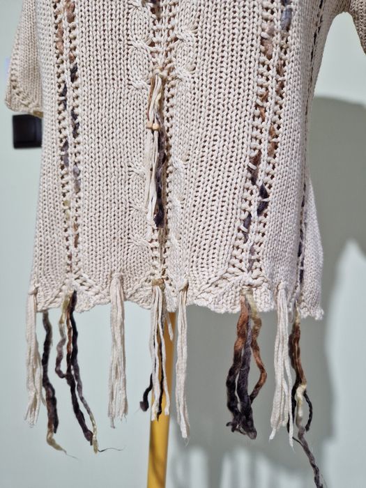 Bluzka z dzianiny bawełnianej z frędzlami beżowa