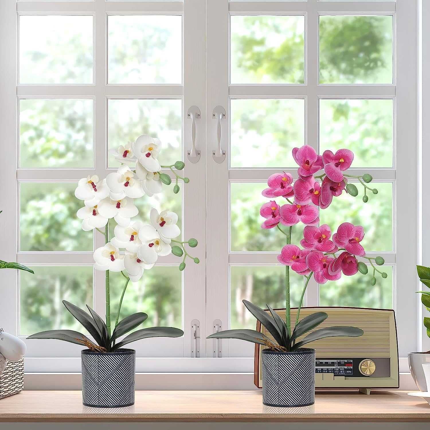 Sztuczne storczyki 2 szt kwiaty orchidei sztuczne orchidee + doniczki