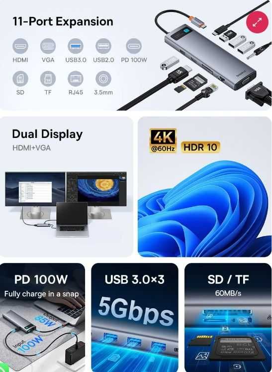 USB-хаб Baseus 11-in-1 4K/60HZ CLARITY
