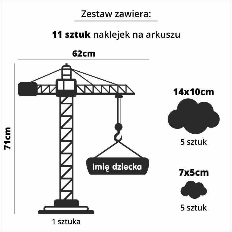 Naklejki ścienne na ścianę dla dzieci dźwig, budowa, chmurki