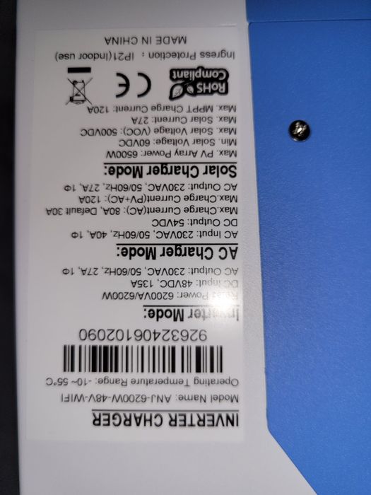 Гібридний інвертор ANENJI 6.2kw WiFi