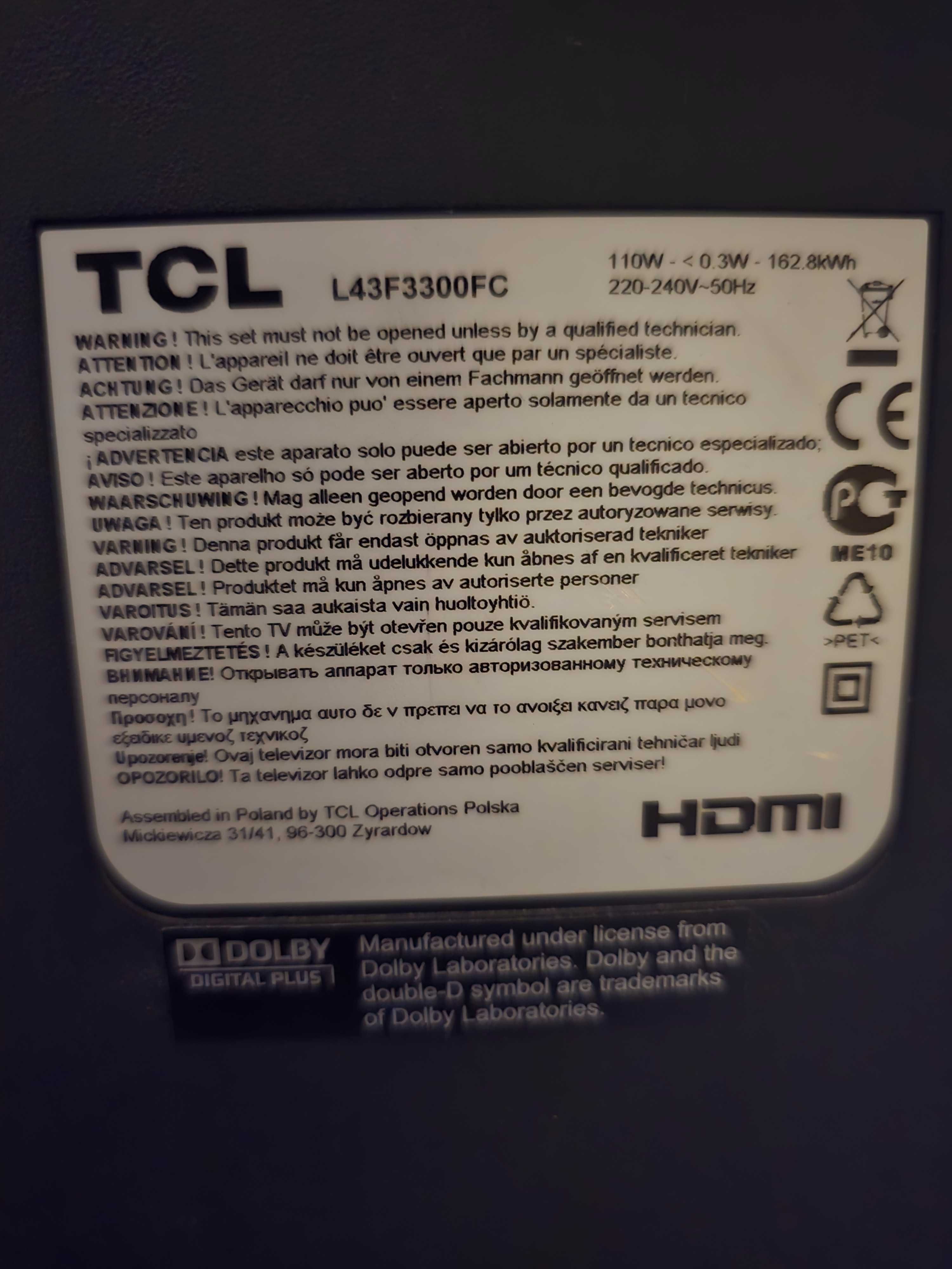 Telewizor TCL ze zbitą matrycą